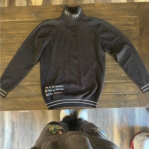 Men's Black Sweater with Embroidered Detail